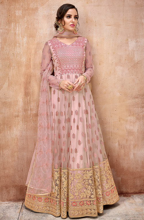 baby pink colour anarkali dress