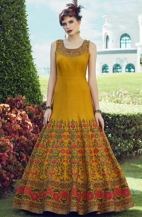 Mustard Yellow Designer Embroidered 