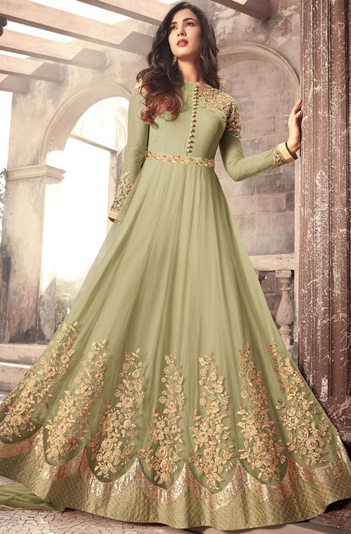 olive green anarkali