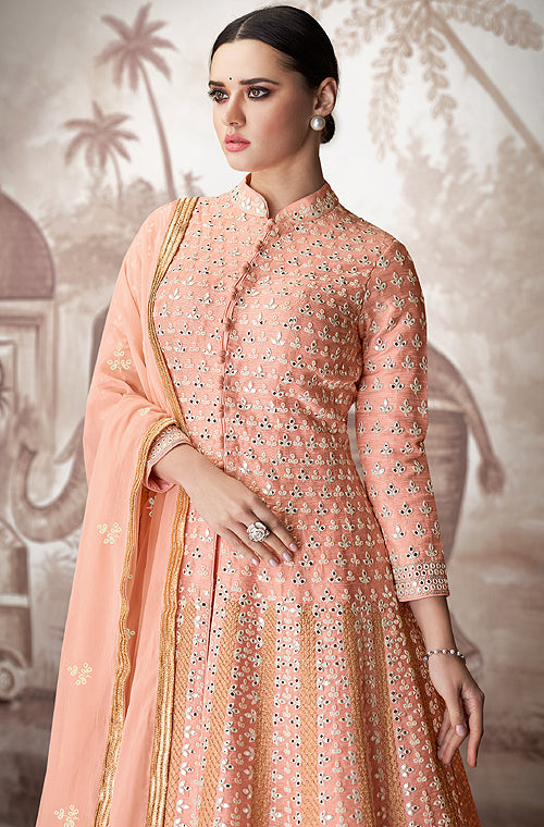 Peach Designer Heavy Embroidered Wedding Anarkali Suit Sairas Boutique 