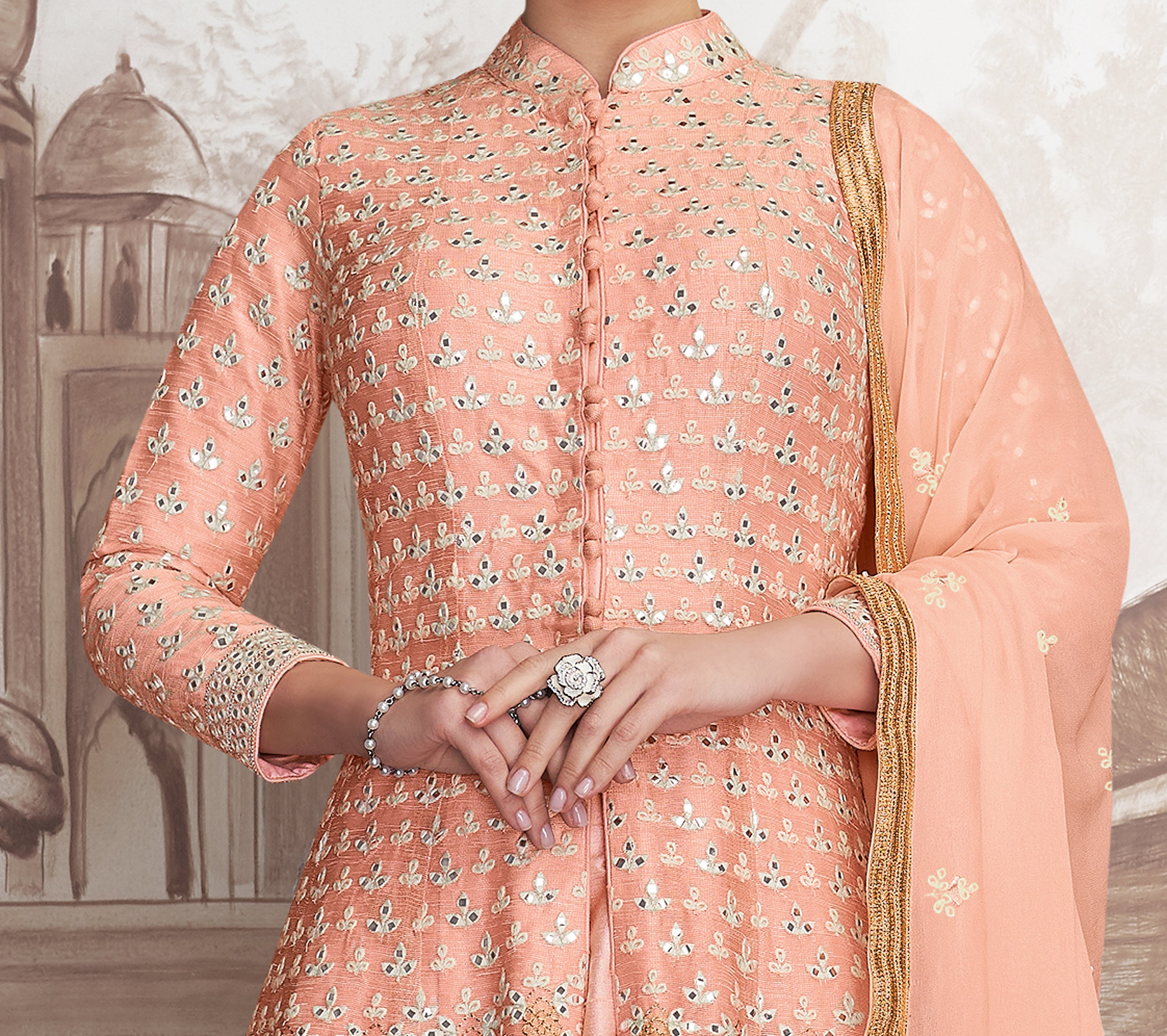 Peach Designer Heavy Embroidered Wedding Anarkali Suit Sairas Boutique 
