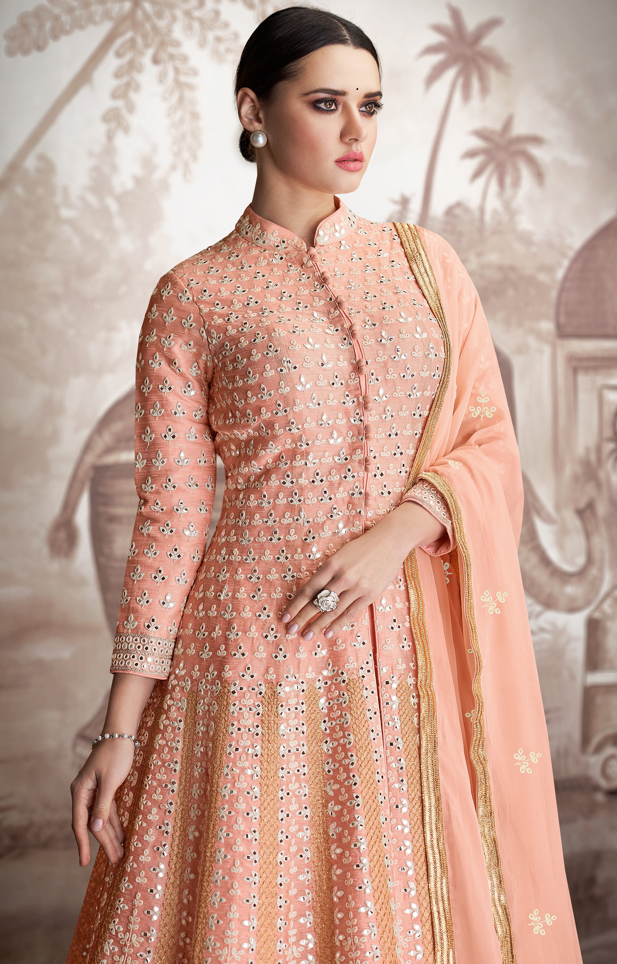 Peach Designer Heavy Embroidered Wedding Anarkali Suit Sairas Boutique 