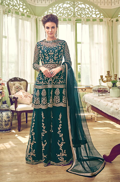 heavy embroidered palazzo suit