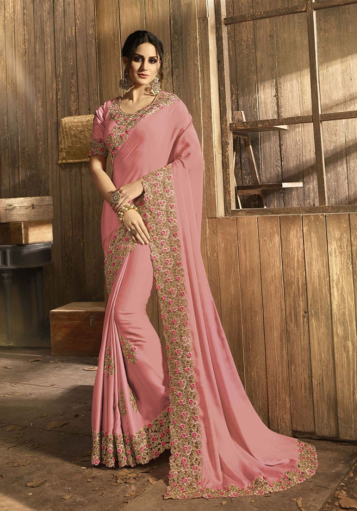 Party Wear Saree for Married Girl in Pink