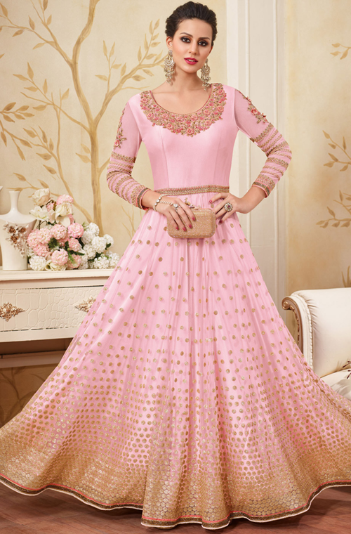 net anarkali gown