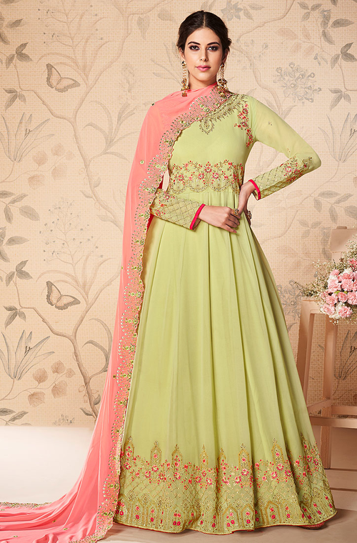 green and pink anarkali