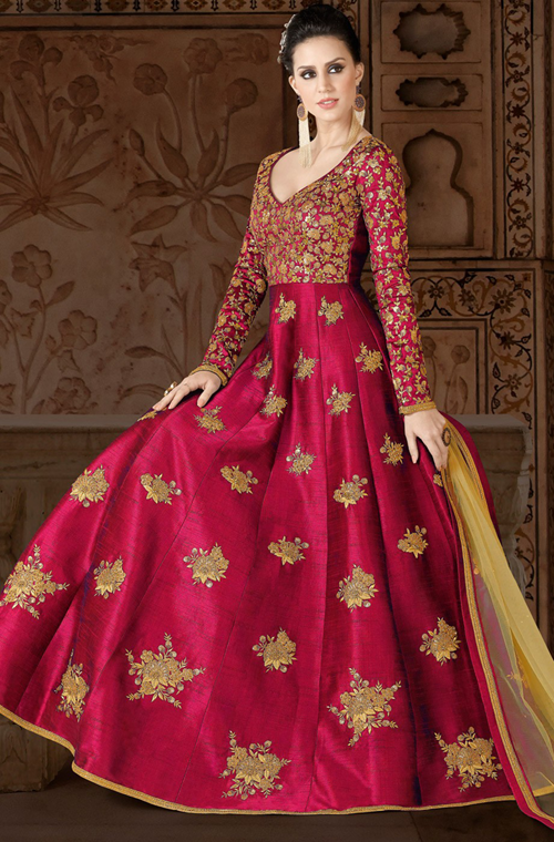 red silk anarkali