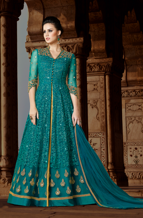 net anarkali gown