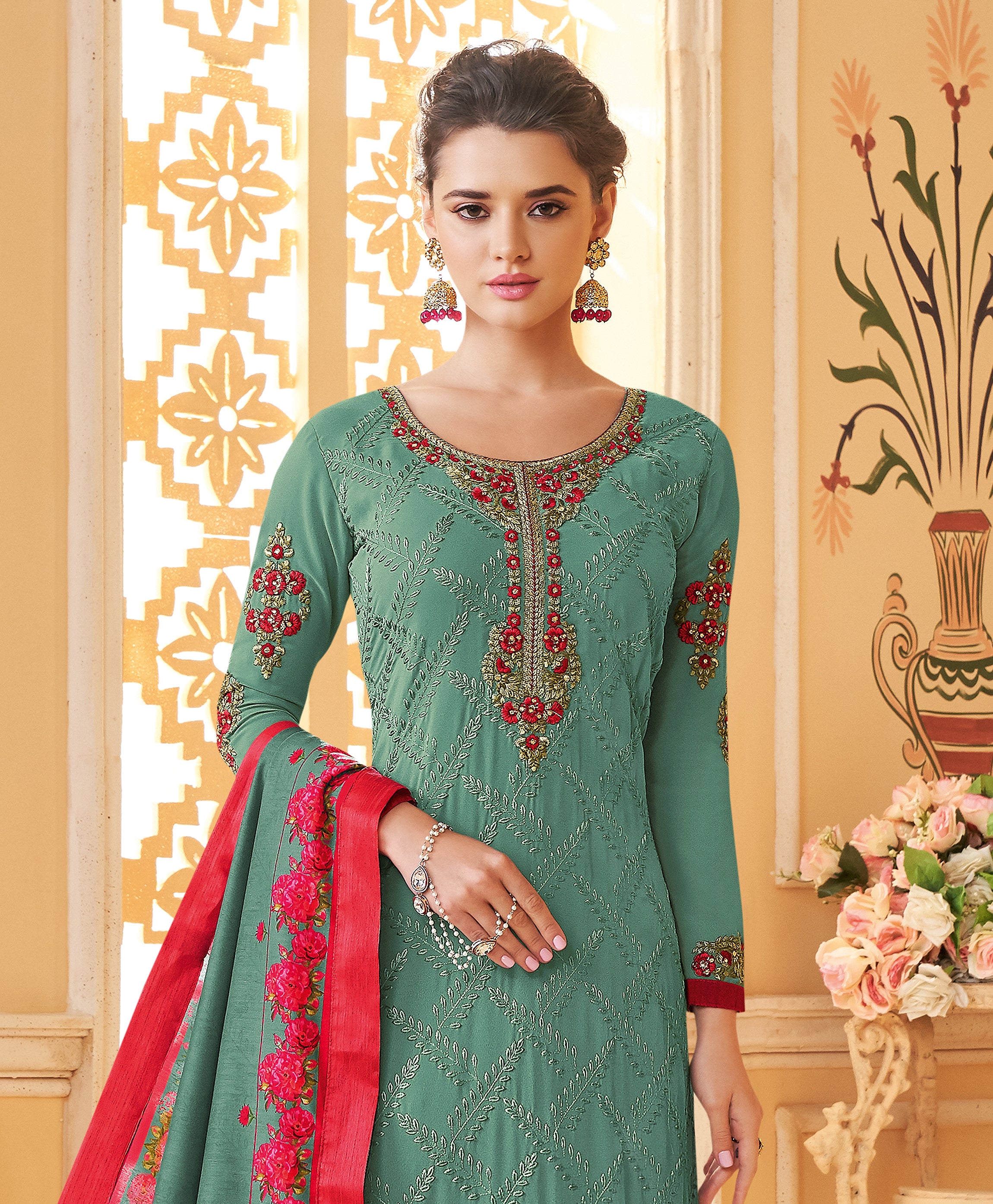 Wintergreen Designer Embroidered Georgette Party Wear Pant Suit | Saira ...