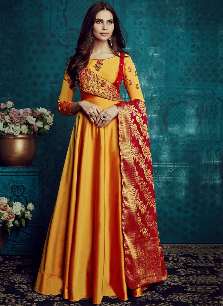 yellow silk anarkali