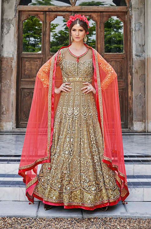 red and gold anarkali dress