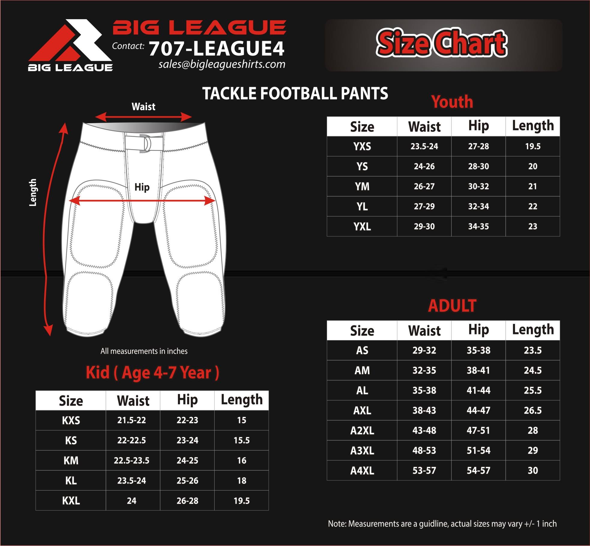 Football Sizes Chart