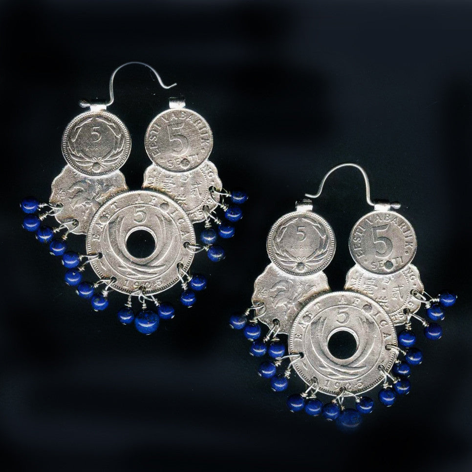 Silver Coin Earrings with Lapis