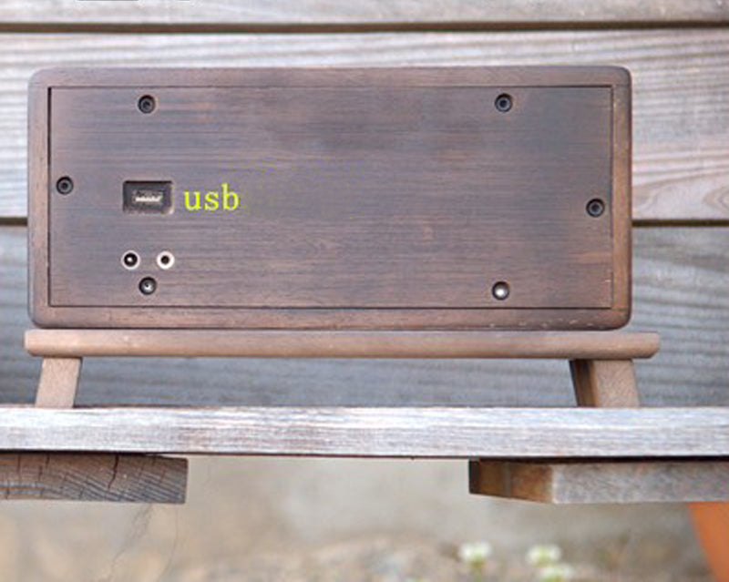 Back view -- IWISTAO Bluetooth Speaker Handmade Vintage Pure Solid Wood Portable 2 x 15w AUX U Disk 