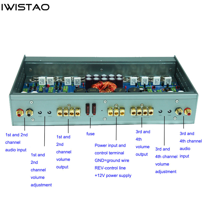 IWISTAO Car Power Amplifier - 4-Channel Audiophile Amplifier Gold Seal Transistors with Output Protection for Car 12V High-Power HiFi Back