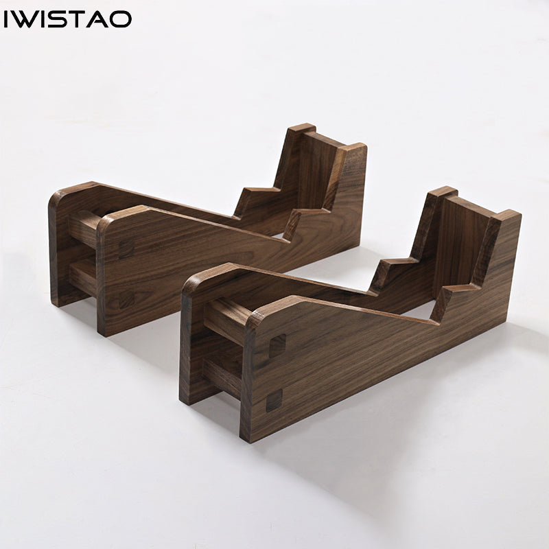 IWISTAO Speaker Stand for Center Speaker Solid Wood Tenon Construction 1 Pair Walnet color
