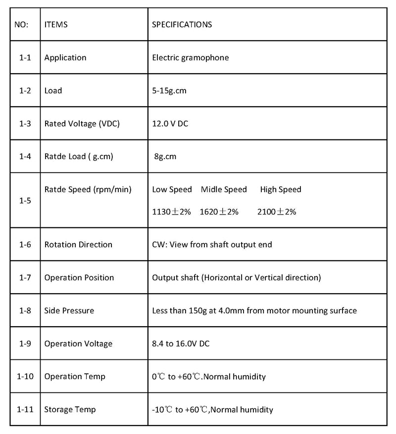 ビニールフォノモーター 33 45 78 DC9-12V 電気蓄音機用