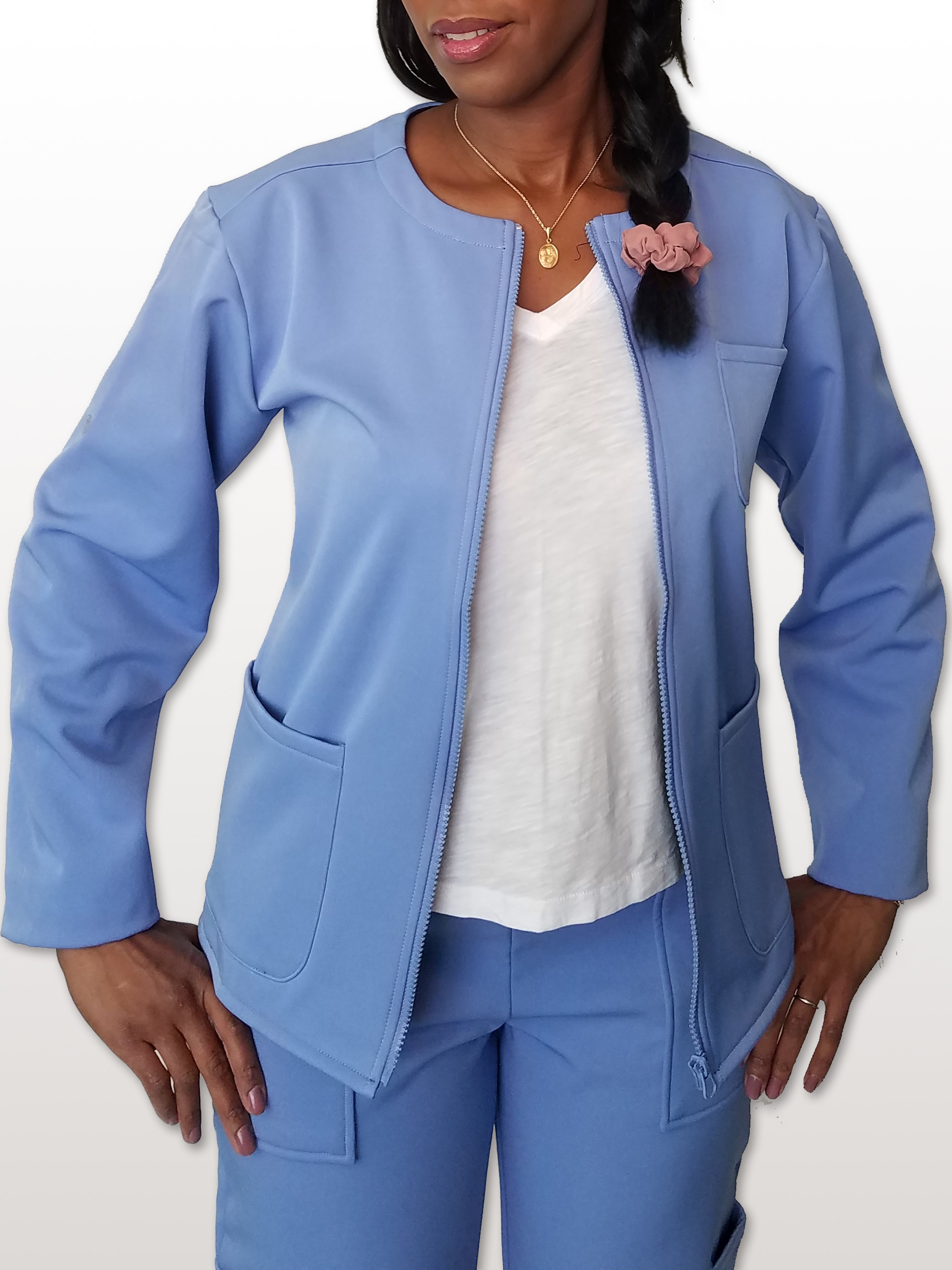 Ceil Blue Fleece Lined Medical Jacket