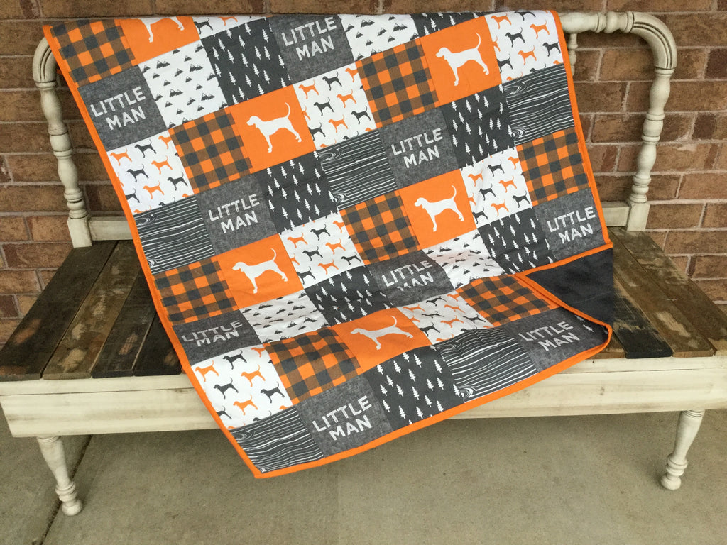 Gray And Orange Buffalo Plaid Dog Baby Quilt Bizzy Bee Quilts