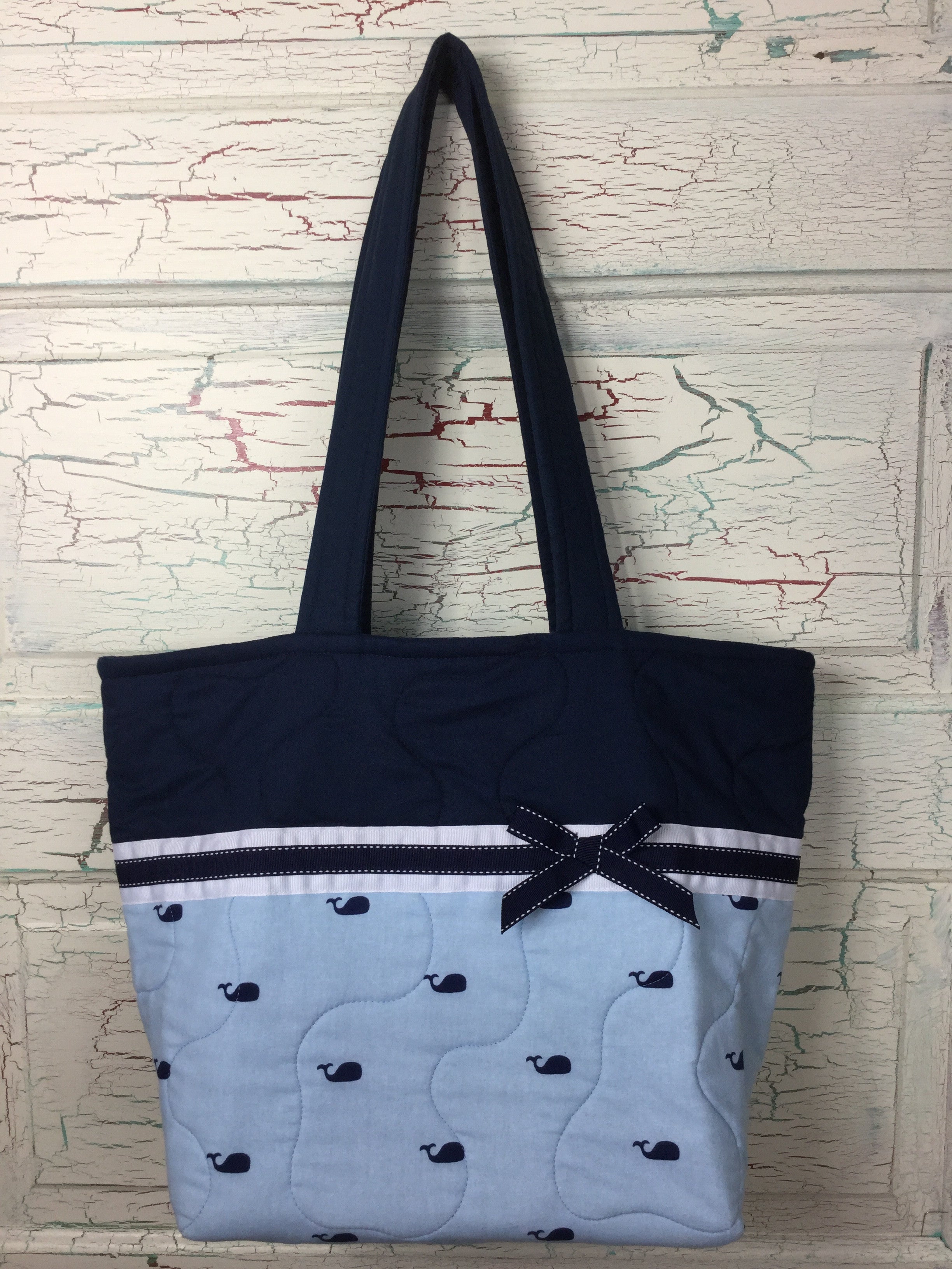 Blue and Navy Whale XL Bag - Bizzy Bee Quilts