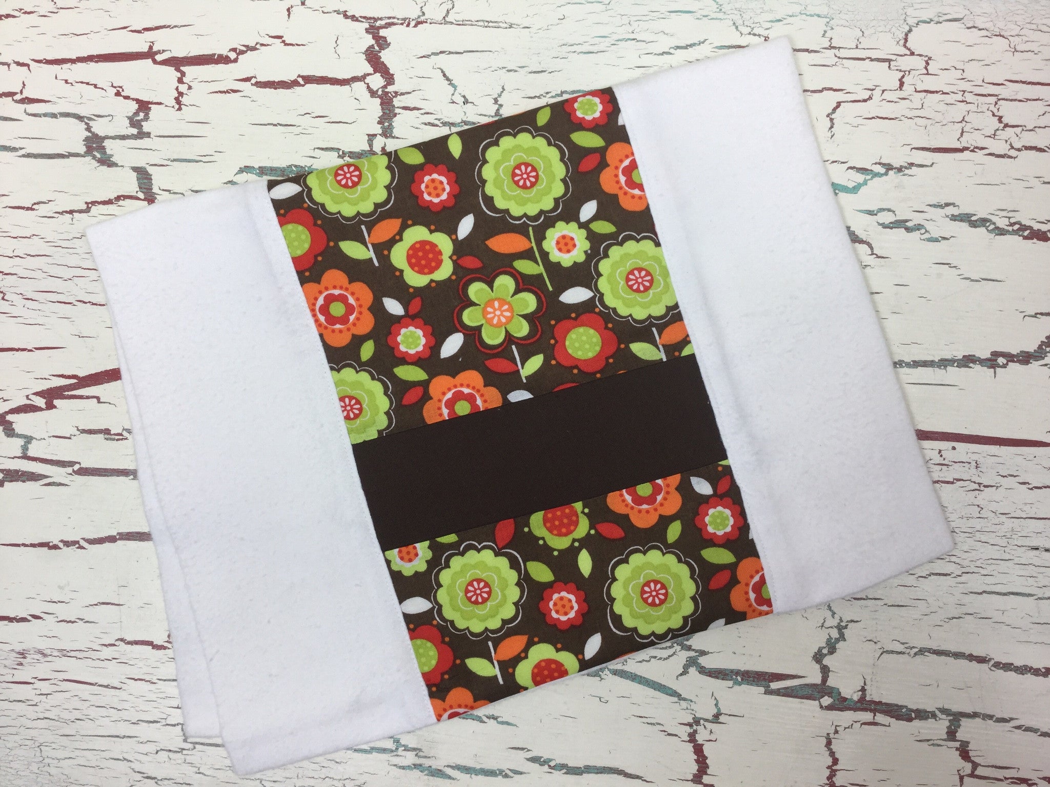 Red, Orange, and Lime Floral on Brown Burp Cloth - Bizzy Bee Quilts