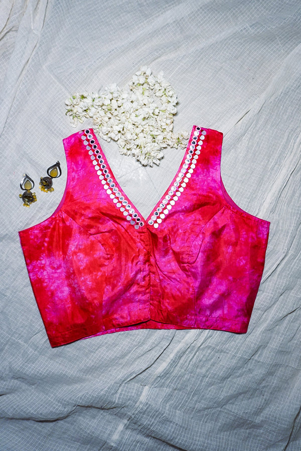 The QoH Tie/dye Mirror blouse - Red and Jelly Pink