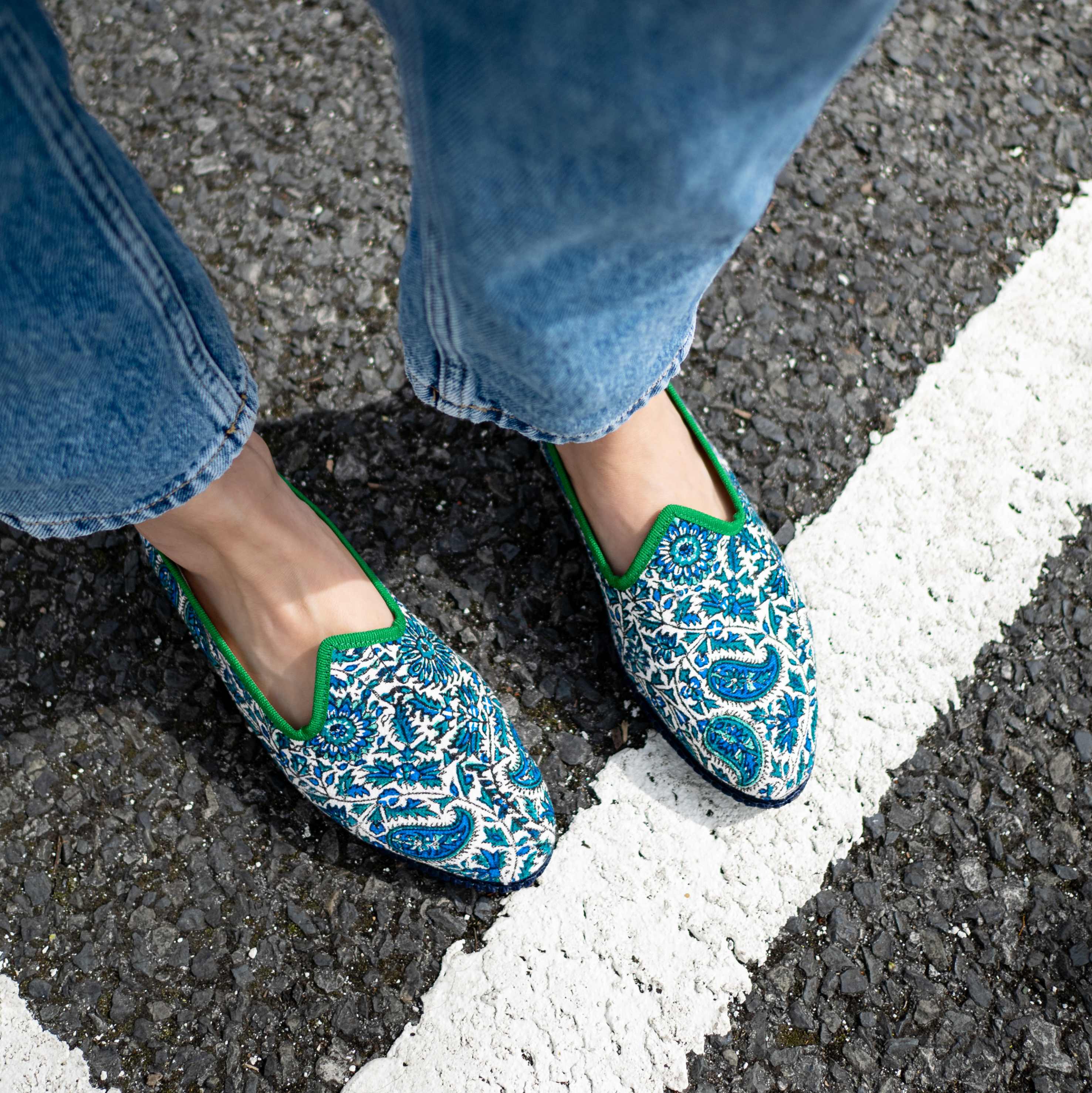 Bote A Mano-Blue Floral Venetian Slipper Loafers – Boté A Mano