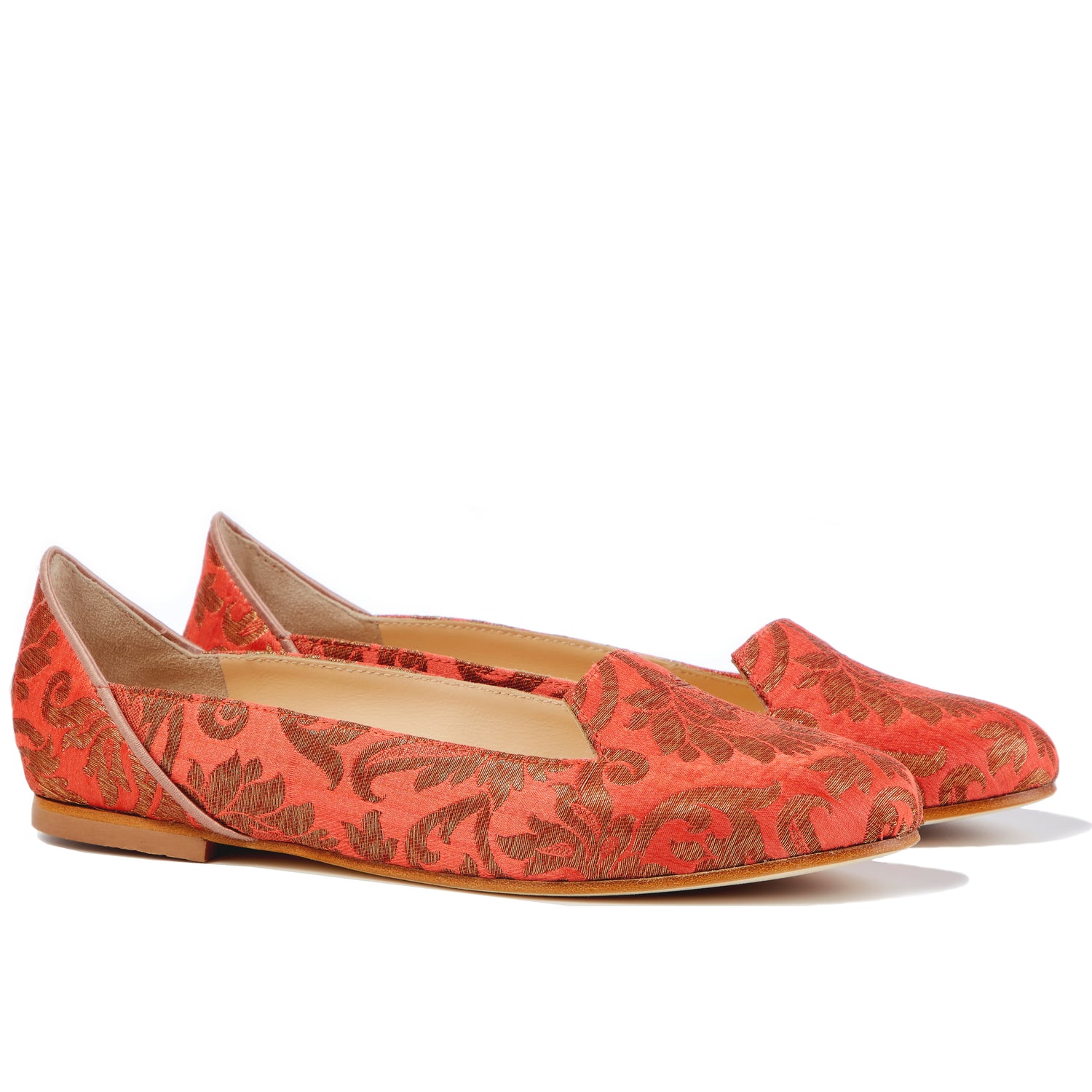BOTE A MANO, Silk Flat Shoes, Women, Silk Brocade, Coral,Made in Italy –  Boté A Mano