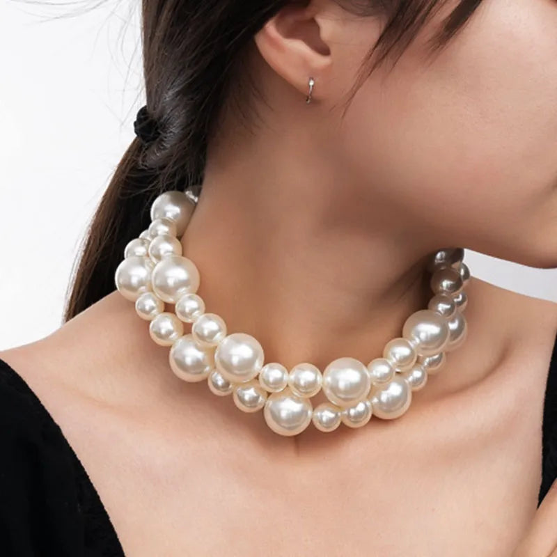 Round Imitation Pearl Necklace Jewelry Choker Baroque Strands