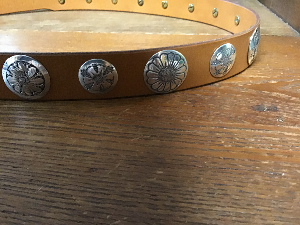 Concho Belt: Sterling tooled Flower motif w/ 19 conchos, 1 of a kind ...