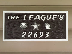 Nautical theme rectangle Address Sign with Sea Shells and Starfish
