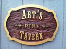 Carved oak bar sign stain personalized with name and established date