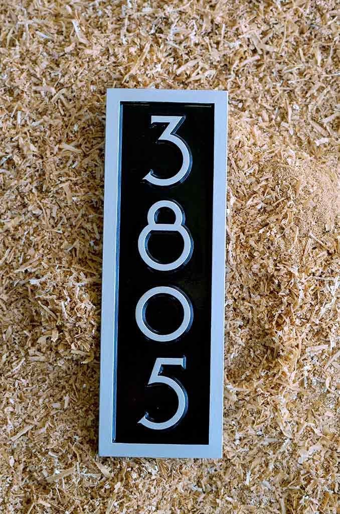 Vertical House  number  plaque with mid century modern  font  