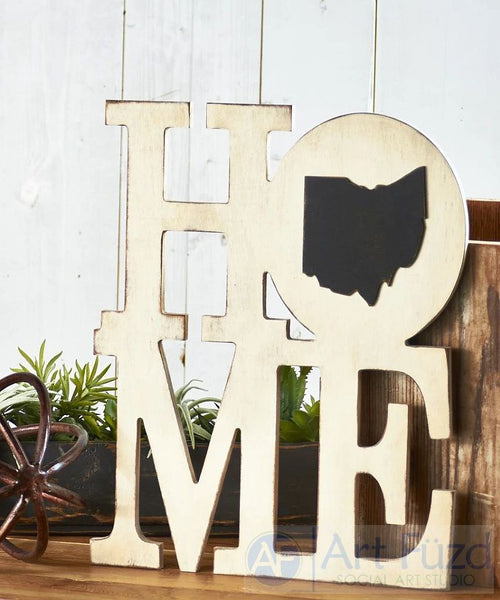 Custom State HOME stacked style canvas ready-to-paint wood sign - 14.5 x 18