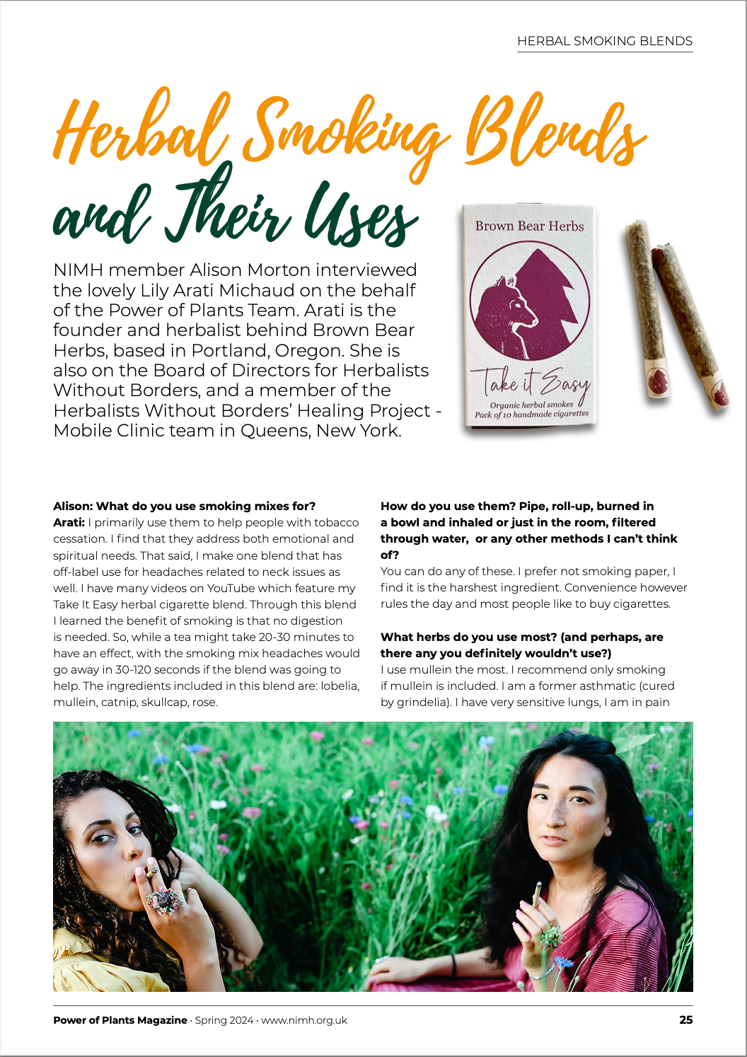 NIMH Article: Lily Arati Michaud, Power of Plants, Smoking Herbs, England's National Institute of Medical Herbalists