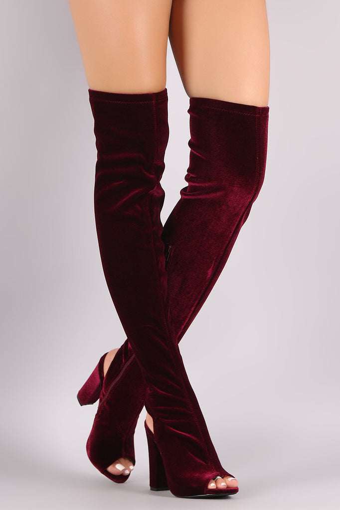 high knee velvet boots