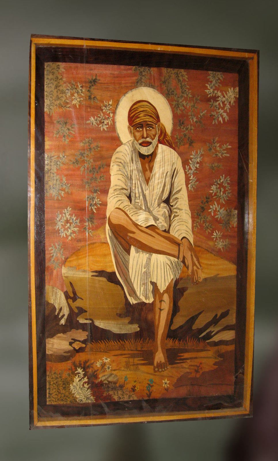 Channapatna wood carved painting of Saibaba - Artisans Crest