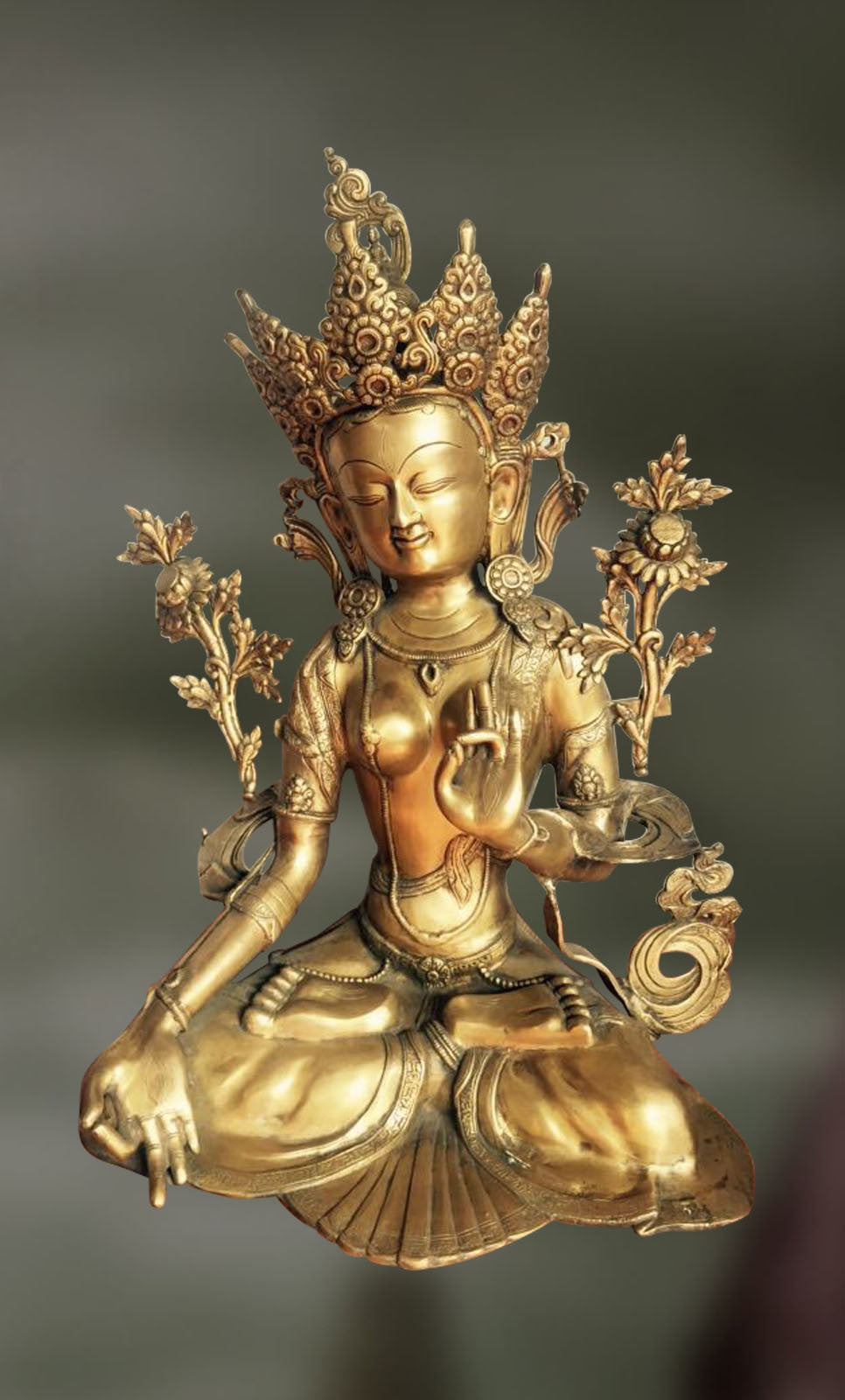 Brass sculpture of Tara Devi in deep meditation - Artisans Crest