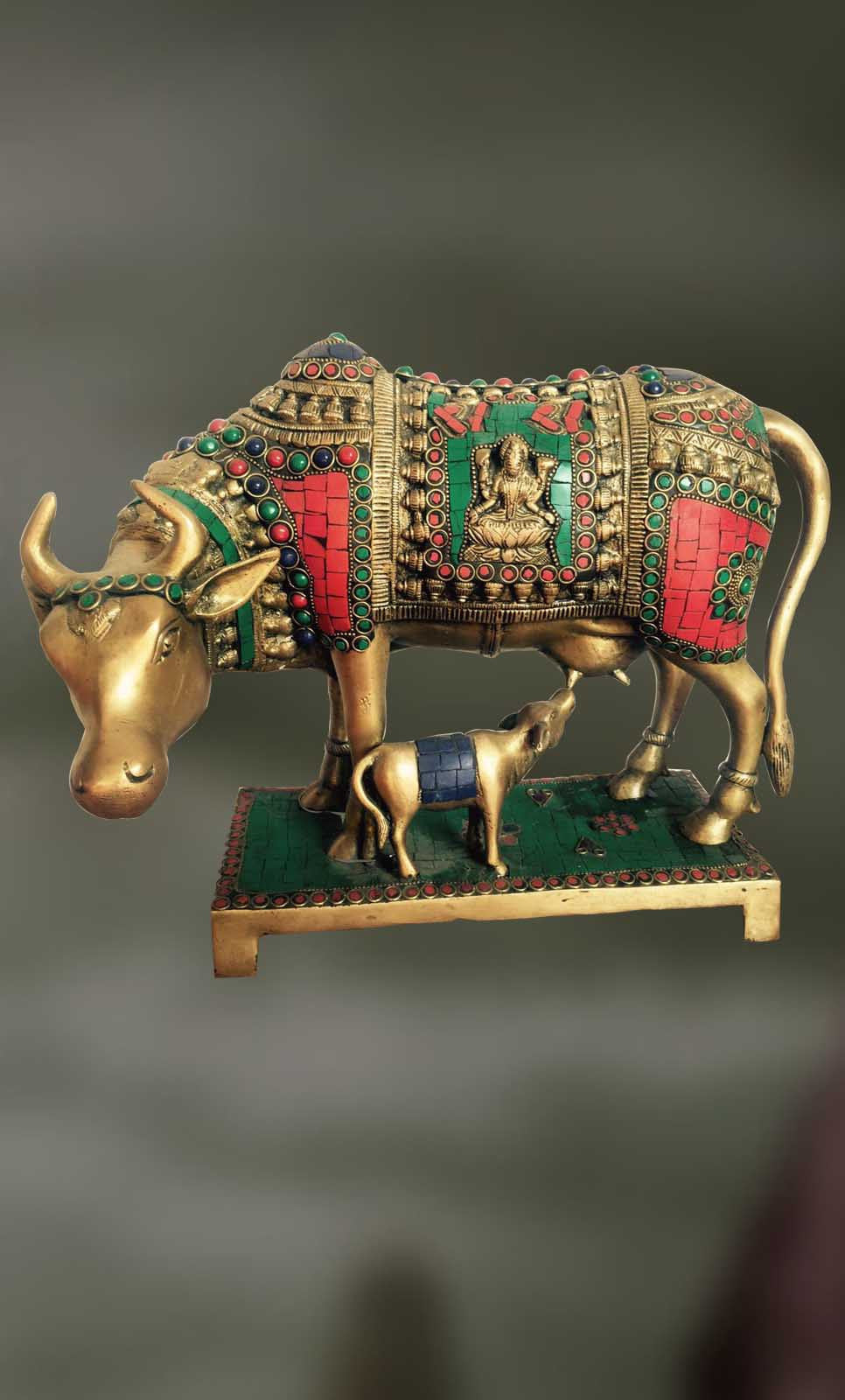 Brass and Stone sculpture of Kamadhenu, the divine cow - Artisans ...