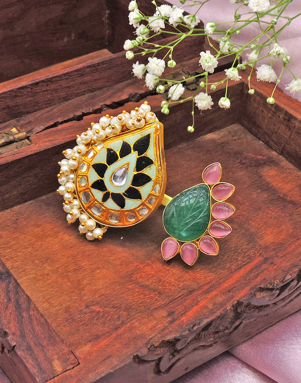 Indian Ethnic Kundan Ring Gold Plated Finger Big Ring Bidal Fashion Jewelry  cg3 | eBay
