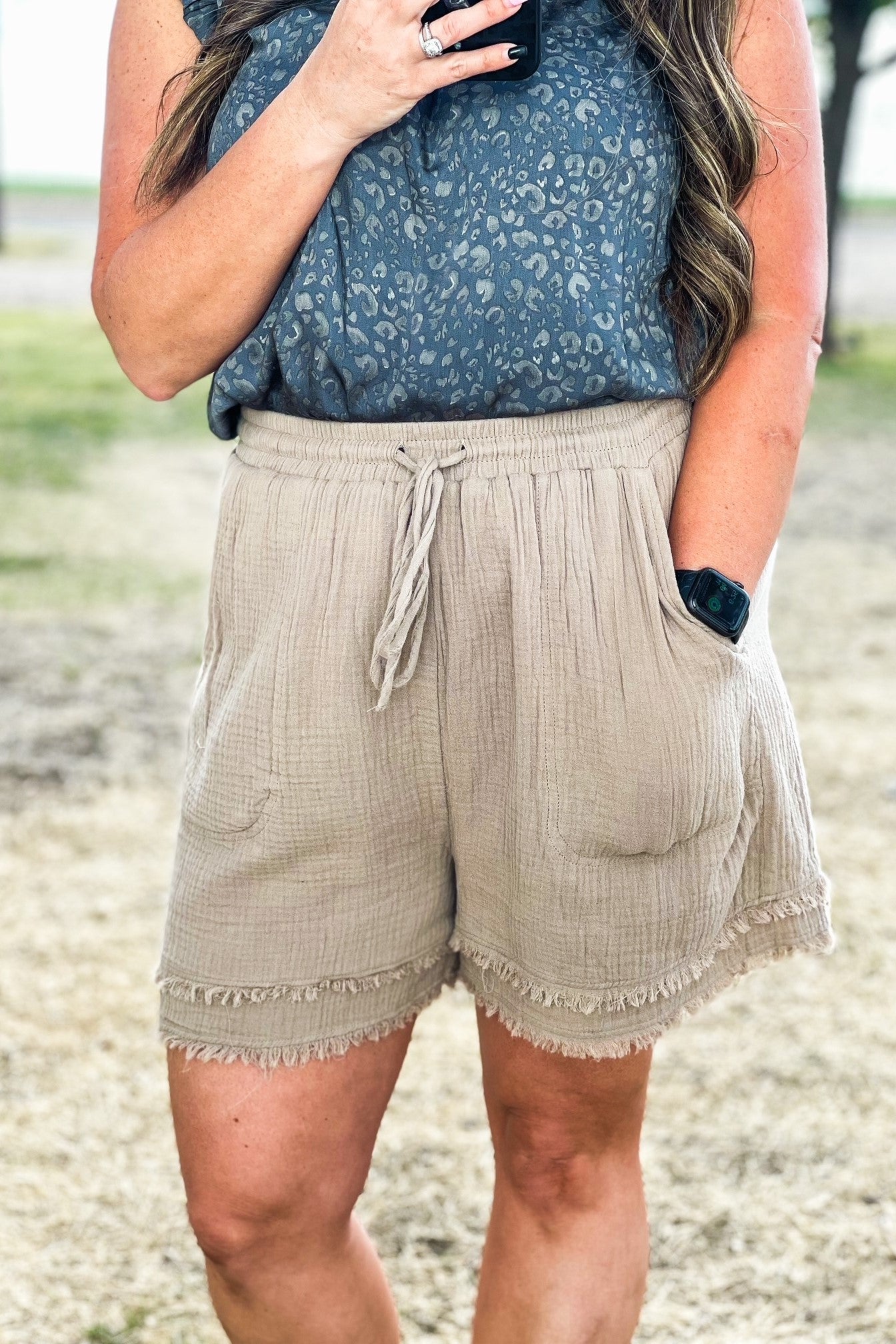 Plainview Cotton Gauze Shorts in Taupe