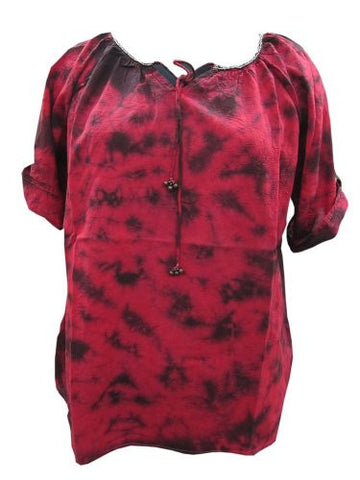 Hot Sexy Red and Black Tie Dye Tunic Loose Hippy Blouse Large Top Tunci for Girls - mogulinteriordesigns