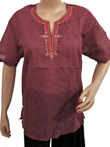 Boho Designer Tunic Top Neck Embroidered Cotton Blouse Kurti for Womens Small Size - mogulinteriordesigns