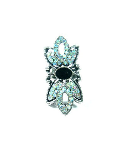 Cocktail Ring Retro Silver Crystal Adjustable Rings Fashion Jewelry (White1) - mogulinteriordesigns - 1