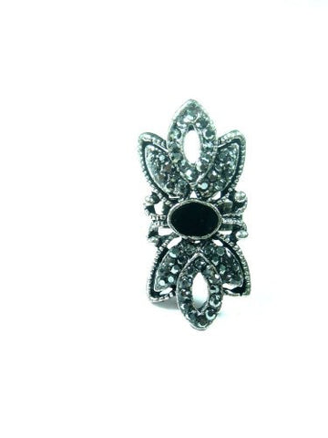 Cocktail Ring Retro Silver Crystal Adjustable Rings Fashion Jewelry (Black) - mogulinteriordesigns - 1