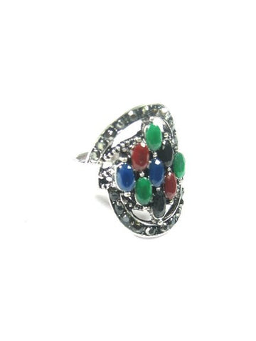 Antique Finish Vintage Ring Crystal Silver-Tone Engagement Rings Fashion Jewelry (Multi) - mogulinteriordesigns - 1
