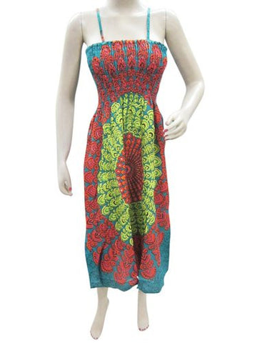 Boho Dress Casual Wear Blue Cotton Printed Cotton Spaghetti Dress for Womans - mogulinteriordesigns - 1