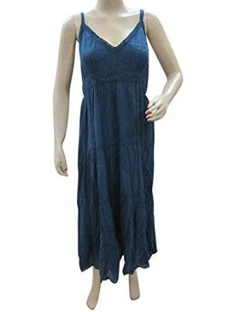 Blue Strap Maxi Dress Crochet Neckline Dresses - mogulinteriordesigns - 1