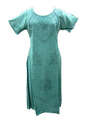 Bohemian Maxi Dress Teal Green Embroidered - mogulinteriordesigns - 1