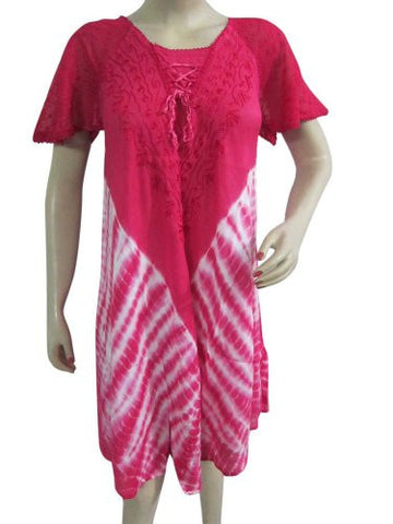Beach Dress Coverup Pink Tie Dye Embroidered Boho Dresses, Holiday Fashion - mogulinteriordesigns - 1
